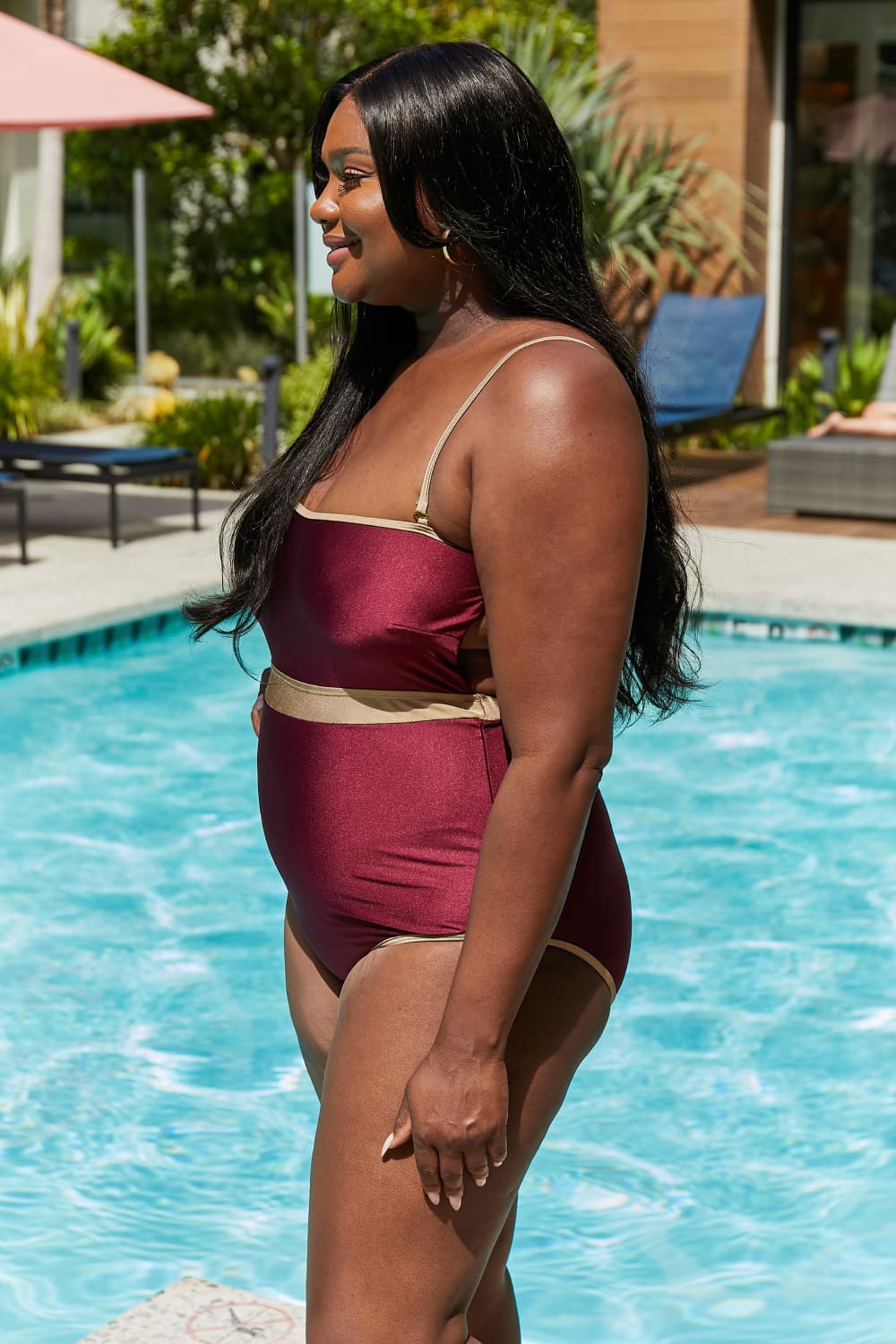 Stacey B's Marina West Swim Wave Break Contrast Trim One-Piece in Wine