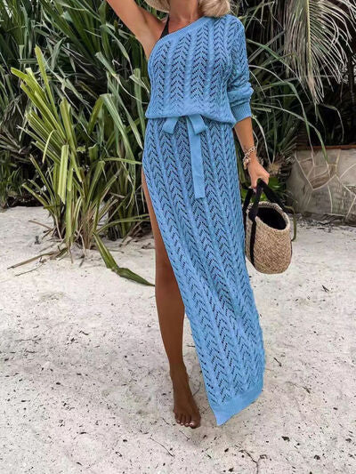 Stacey B's Slit Openwork Single Shoulder Knit Dress