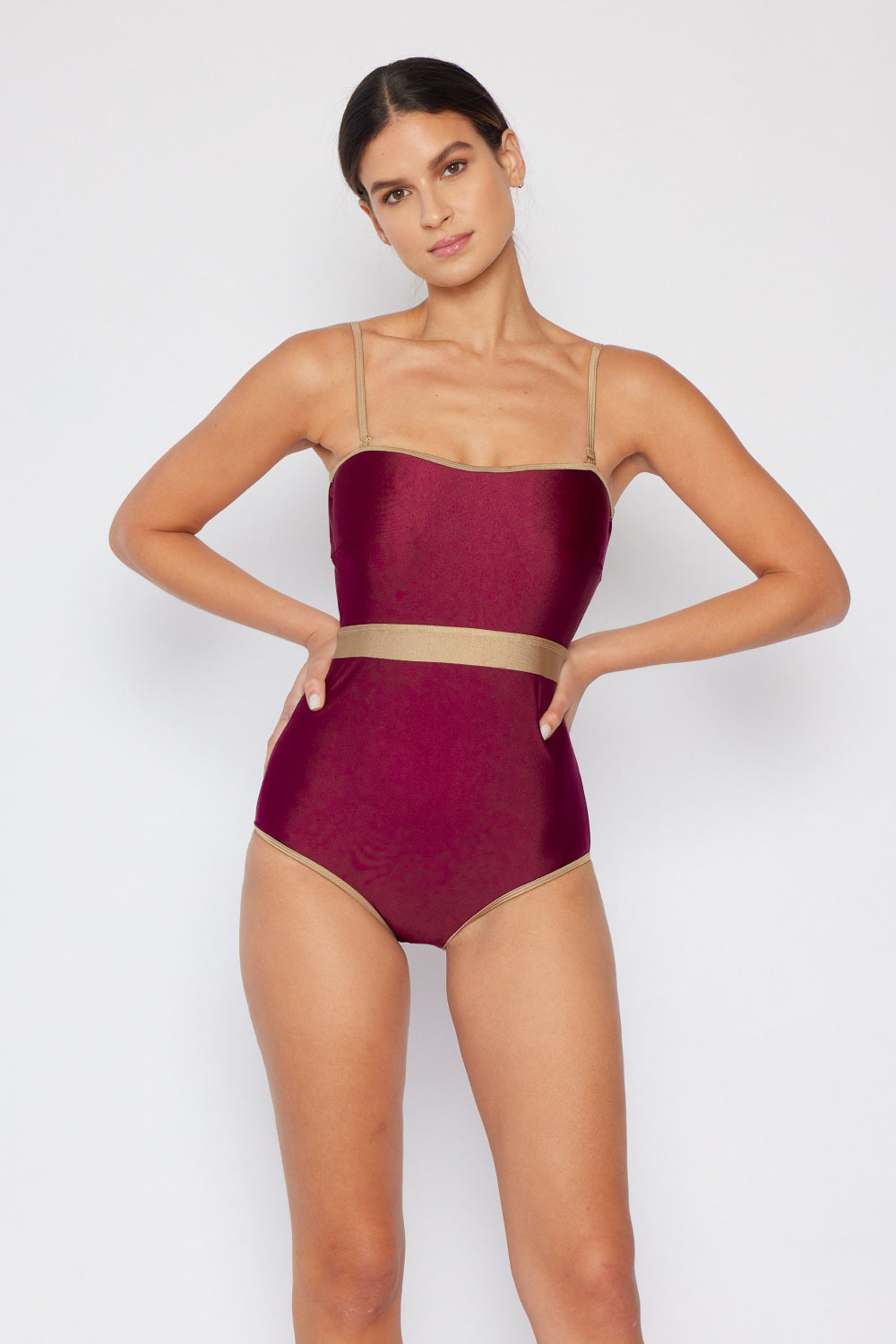 Stacey B's Marina West Swim Wave Break Contrast Trim One-Piece in Wine