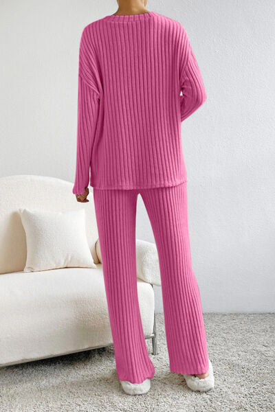 Stacey B's Ribbed V-Neck Top and Pants Set