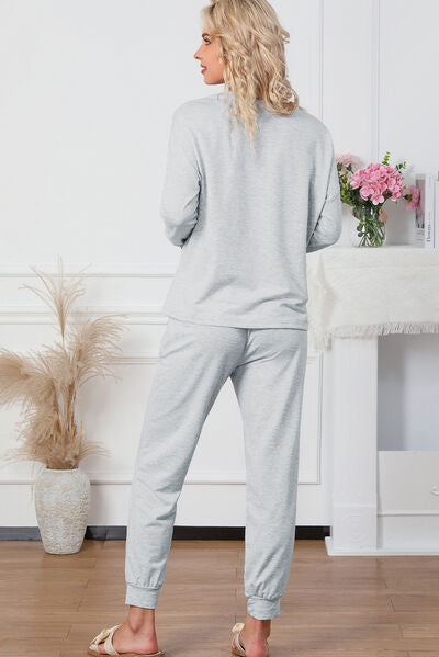 Stacey B's Round Neck Top and Drawstring Pants Lounge Set