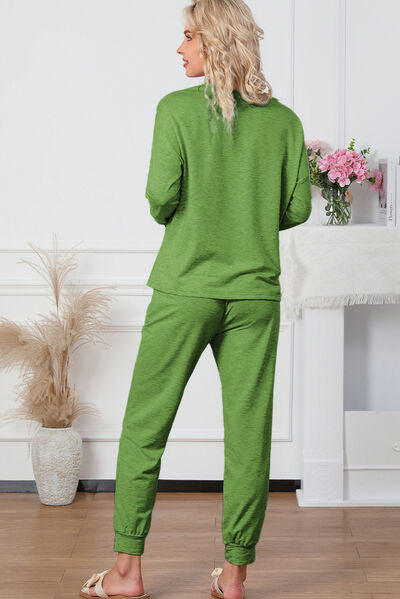 Stacey B's Round Neck Top and Drawstring Pants Lounge Set