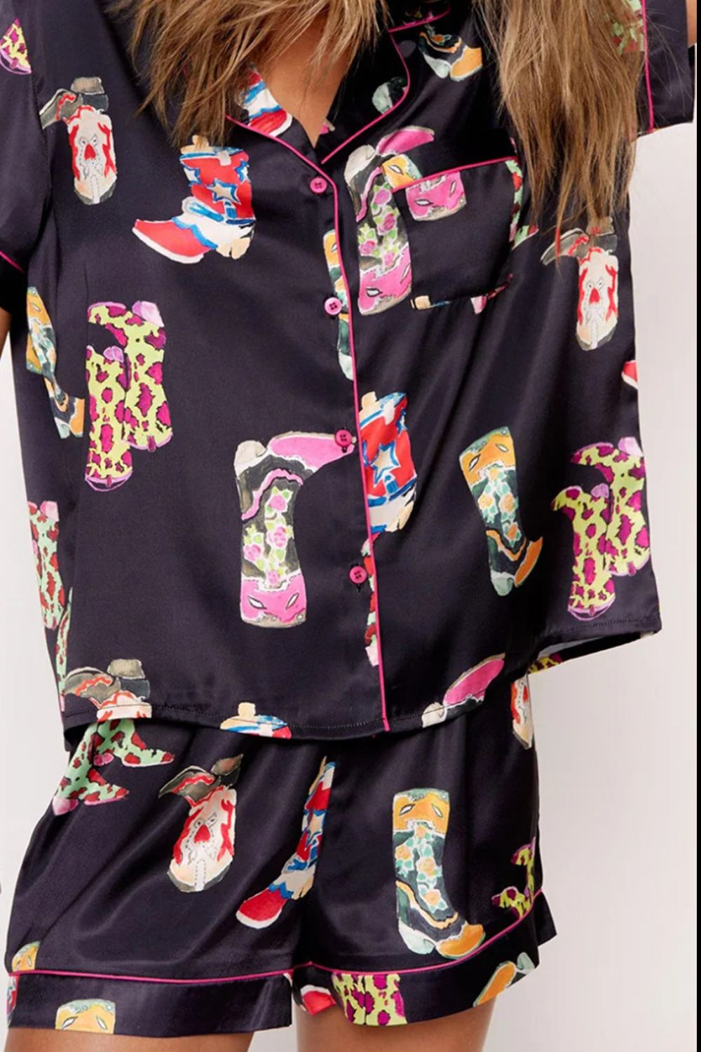 Stacey B's Printed Button Up Short Sleeve Top and Shorts Lounge Set