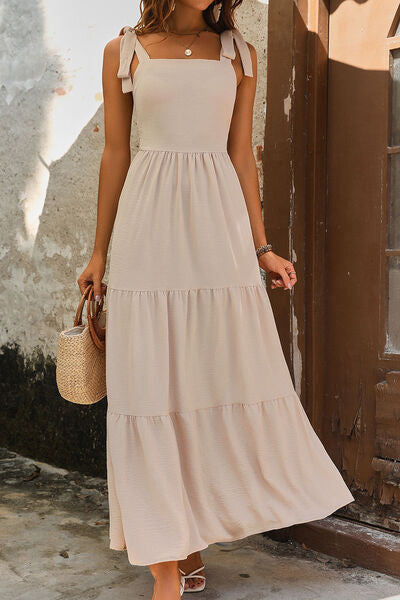 Stacey B's Tie Shoulder Smocked Tiered Dress
