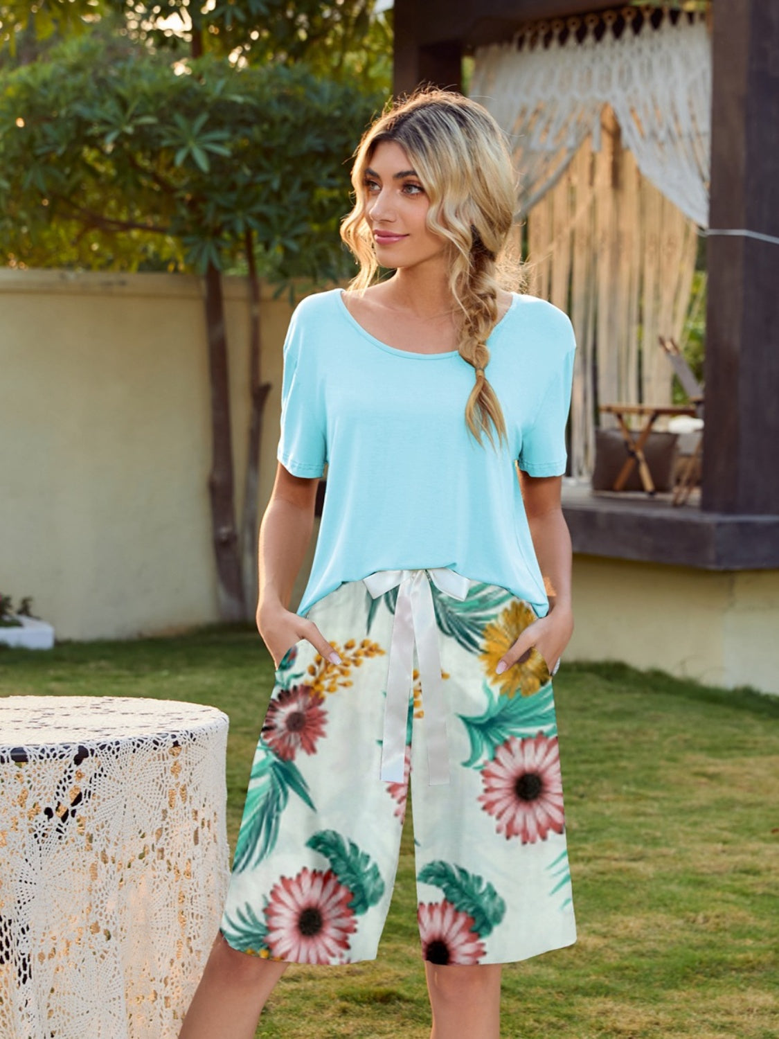 Stacey B's Short Sleeve Top and Printed Shorts Lounge Set