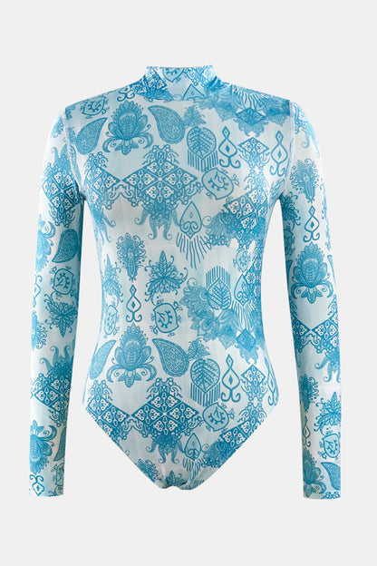 Stacey B's Printed Mock Neck Long Sleeve One-Piece Swimwear