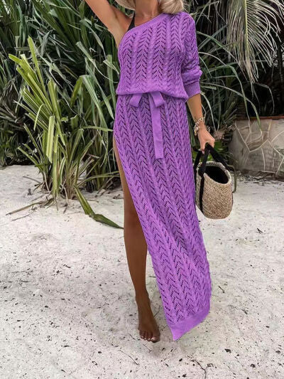 Stacey B's Slit Openwork Single Shoulder Knit Dress